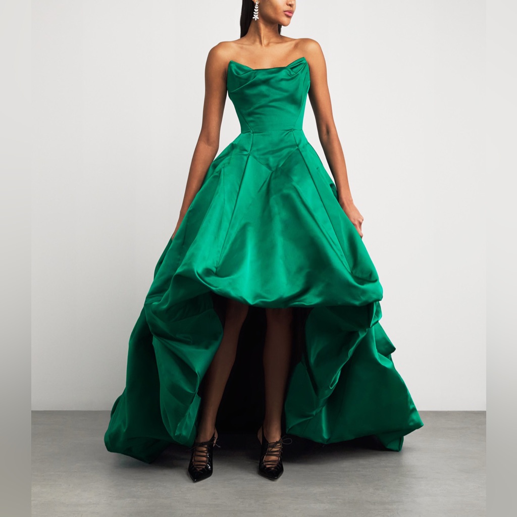 Mac Duggal Green Strapless Ruched High Low Gown Sample!!! One Of A Kind Size 2